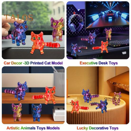 3D Printed Cat Figurine Movable Joints Cat Figure Articulated Animal Model Toy Home Office Bookshelf Desktop Decoration Ornament