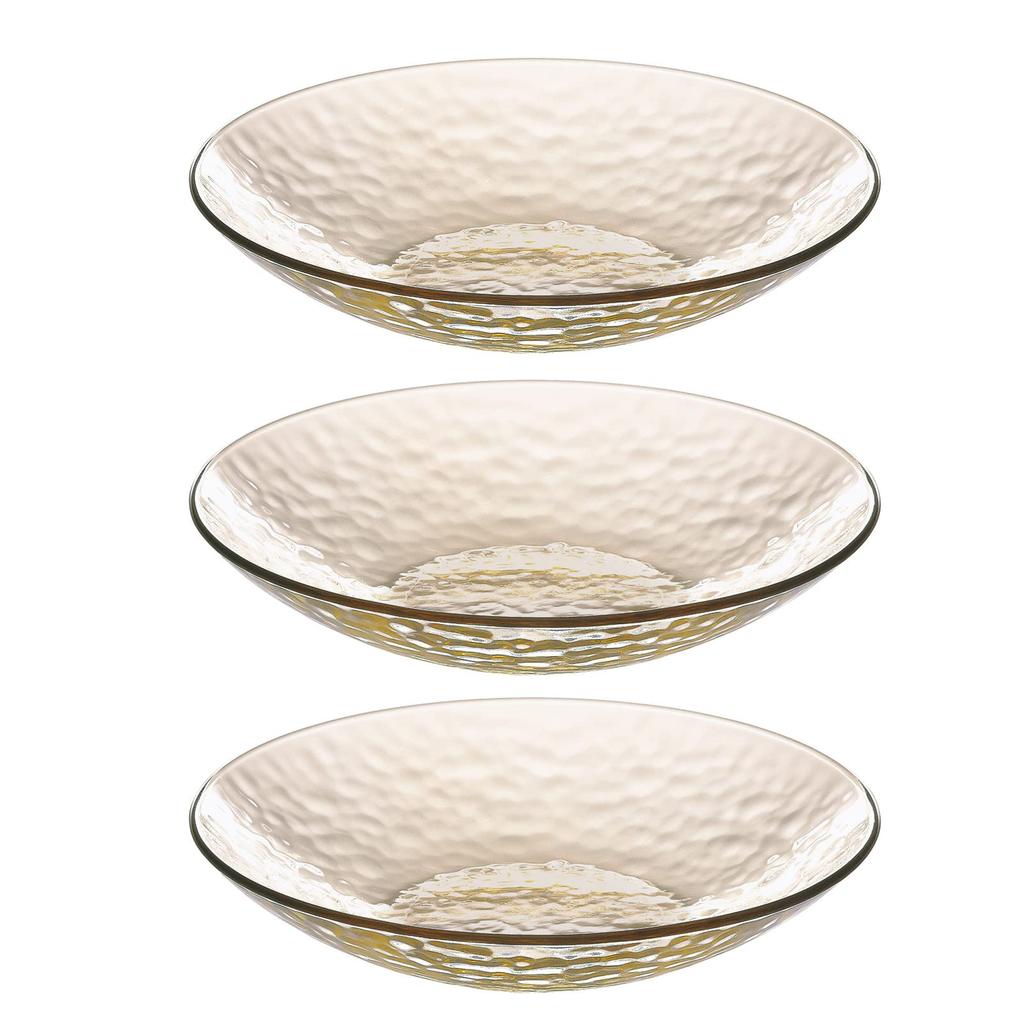 Toyo Sasaki Glass Gracieux Bowl 23 Amber Set of Made in Dishwasher Large Noodle Round Glass Plates, 3, Japan, Safe, Plate, Plate, Plate, Plate,