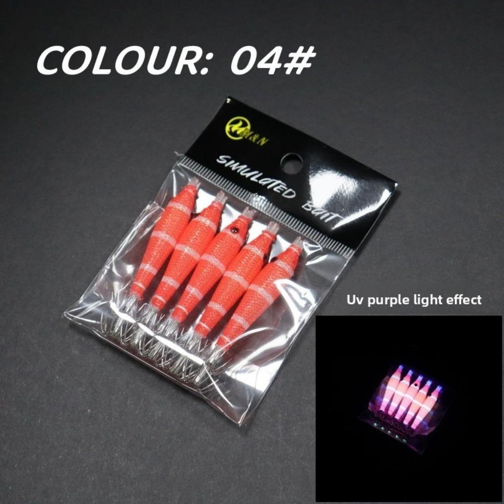 

5pcs/bag Luminous UV Wood Shrimp Bait Blowing Tube Pesca Fishing Hook Freshwater Fishing Color 04