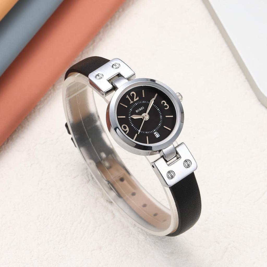 BUREI Women's Watch Analog Quartz Japanese Battery Waterproof Lightweight Slim Cute Fashion Simple Black Leather Belt Commute Business Casual Mother