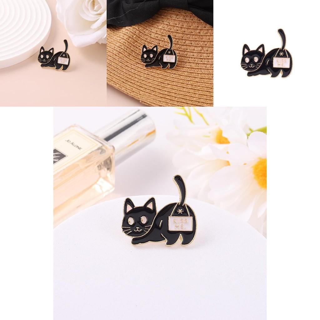 Black Enchanting Cat Animal Badge Unique Cartoon Style Brooch Durable Finish Glittering