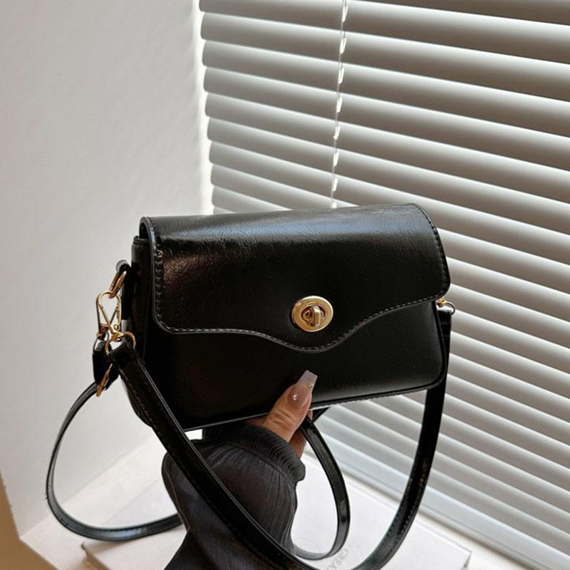 Korean Black Small Square Bag For Women Shoulder Crossbody Bag Retro Fashi Handbag Adjustable Shoulder Strap