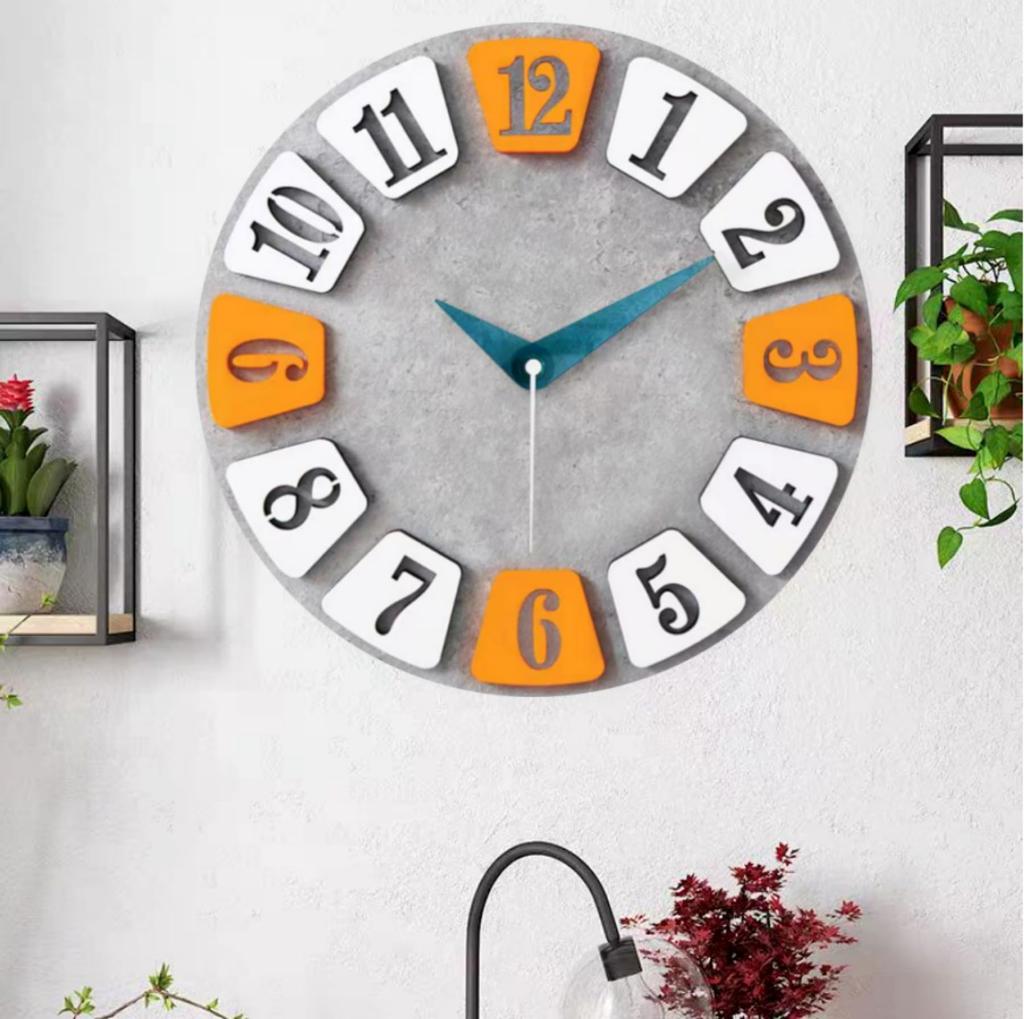 Mermbe Wall Western 3D Easy to Unique Analog Perfect for Moving or Holiday Gifts Clock, Style, Popular, Quiet, Round, Numerals, Read, Gray, Wood,