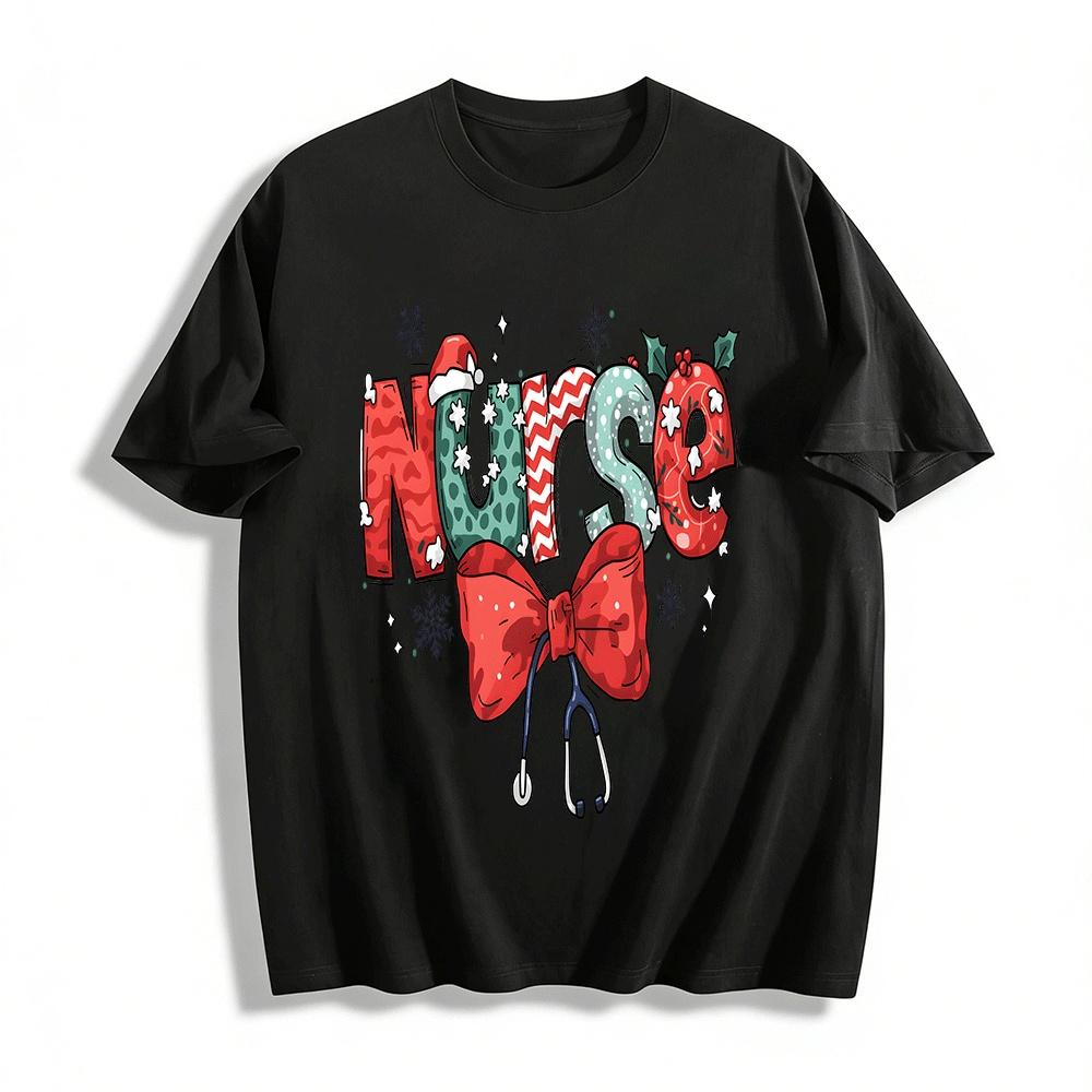 

Christmas Themed Nurse Print Casual Top Pure cotton T-shirt XXS
