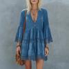 Vintage Lace Patchwork Dress Loose Fit Short Vacation Womens Casual