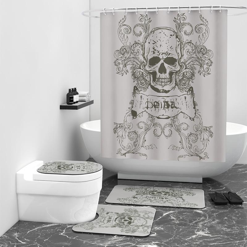 Pink Skull Digital Printed Shower Curtain Bathroom Shading Four-Piece Bathroom Decor Floormat40x60cm