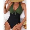 One Pieced Swimsuit for Women Breathable Swimwear Solid Color Contrasting Bathing Suit Beachwear Backless Design