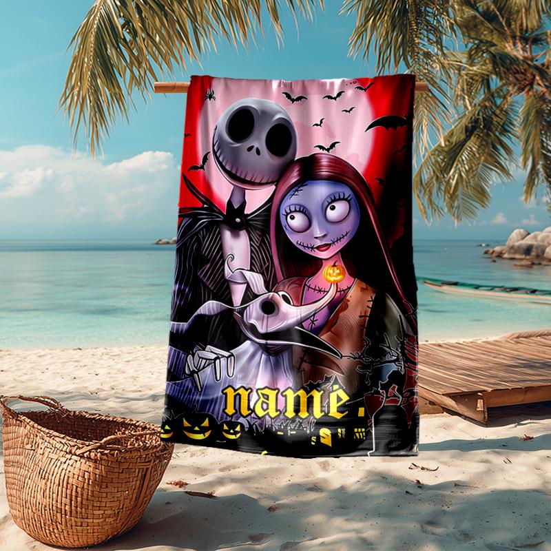 Custom Name Ultra-Soft Beach Towel with The Nightmare Before Christmas Theme,Ideal for Pool - Camping, Diving - Perfect Travel Essential, Vibrant Beac