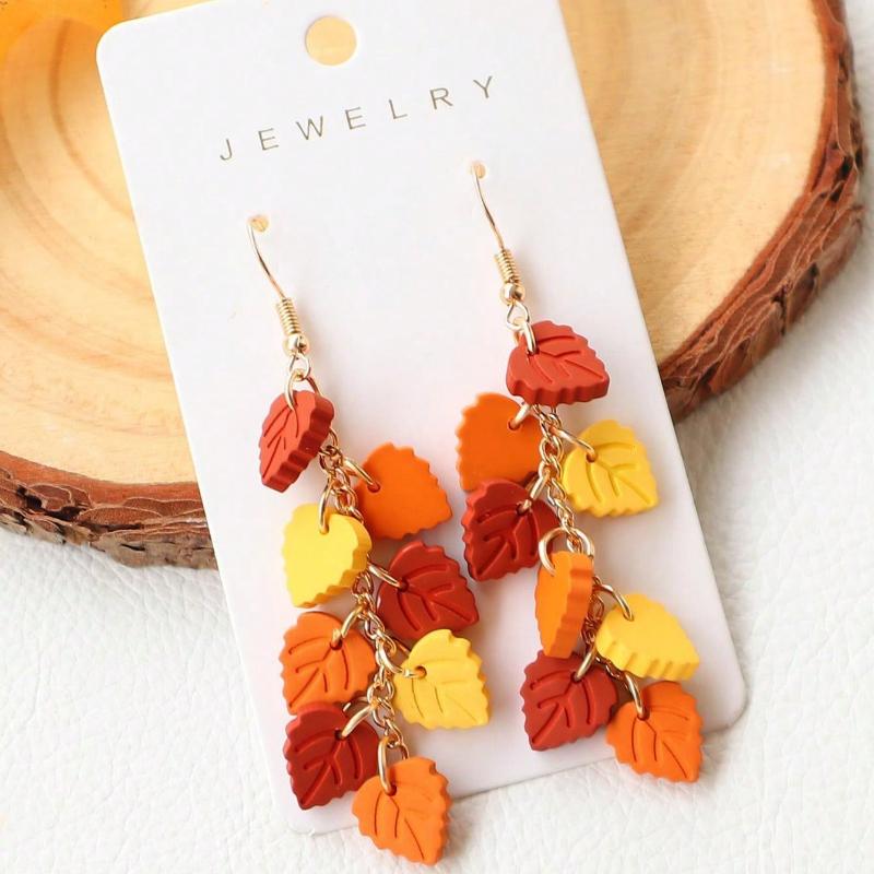 1 paire Automne Hiver Acrylique Luxe Émail Cuit Faux Texture Argile Douce Boucles d'oreilles Feuilles Fait Main Délicat Élégant Style Vintage Gouttes