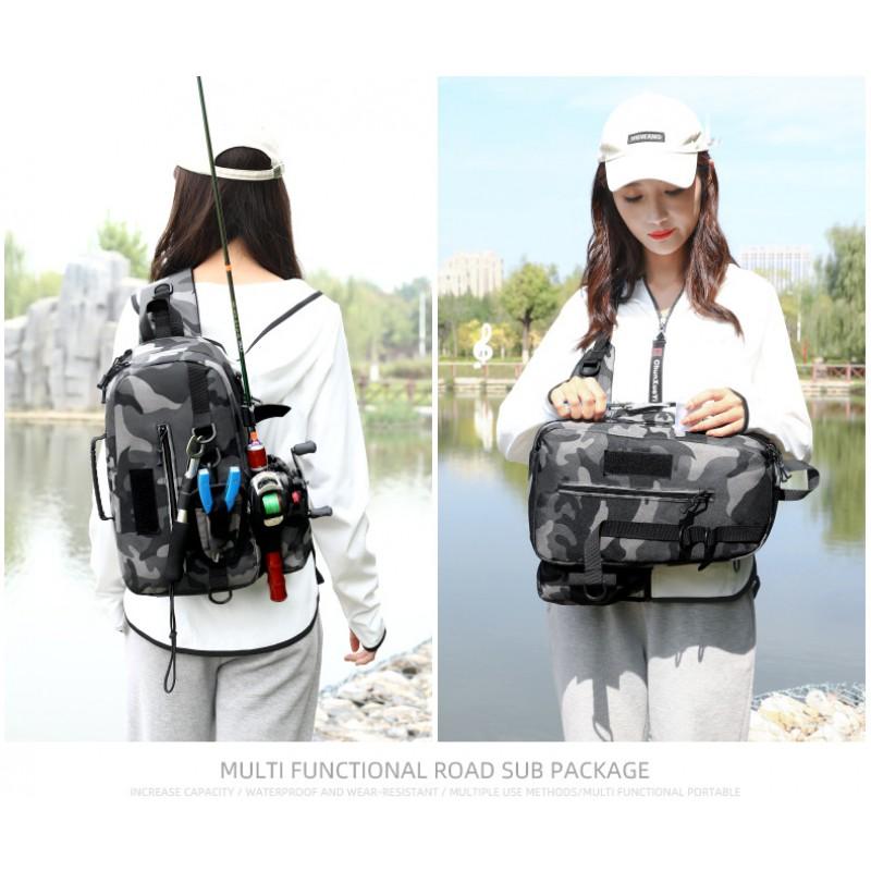 Multi-Compartment Fishing Backpack With Rod Holder Waterproof Nylon Lure Tackle Storage Bag Outdoor Angling
