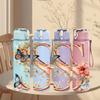 1PC Floral Letter S Soft Vintage Flower Art 750ml Color Plastic Sports Water Bottle Leakproof Flip Straw Lid Suitable for Sports Office Home Use