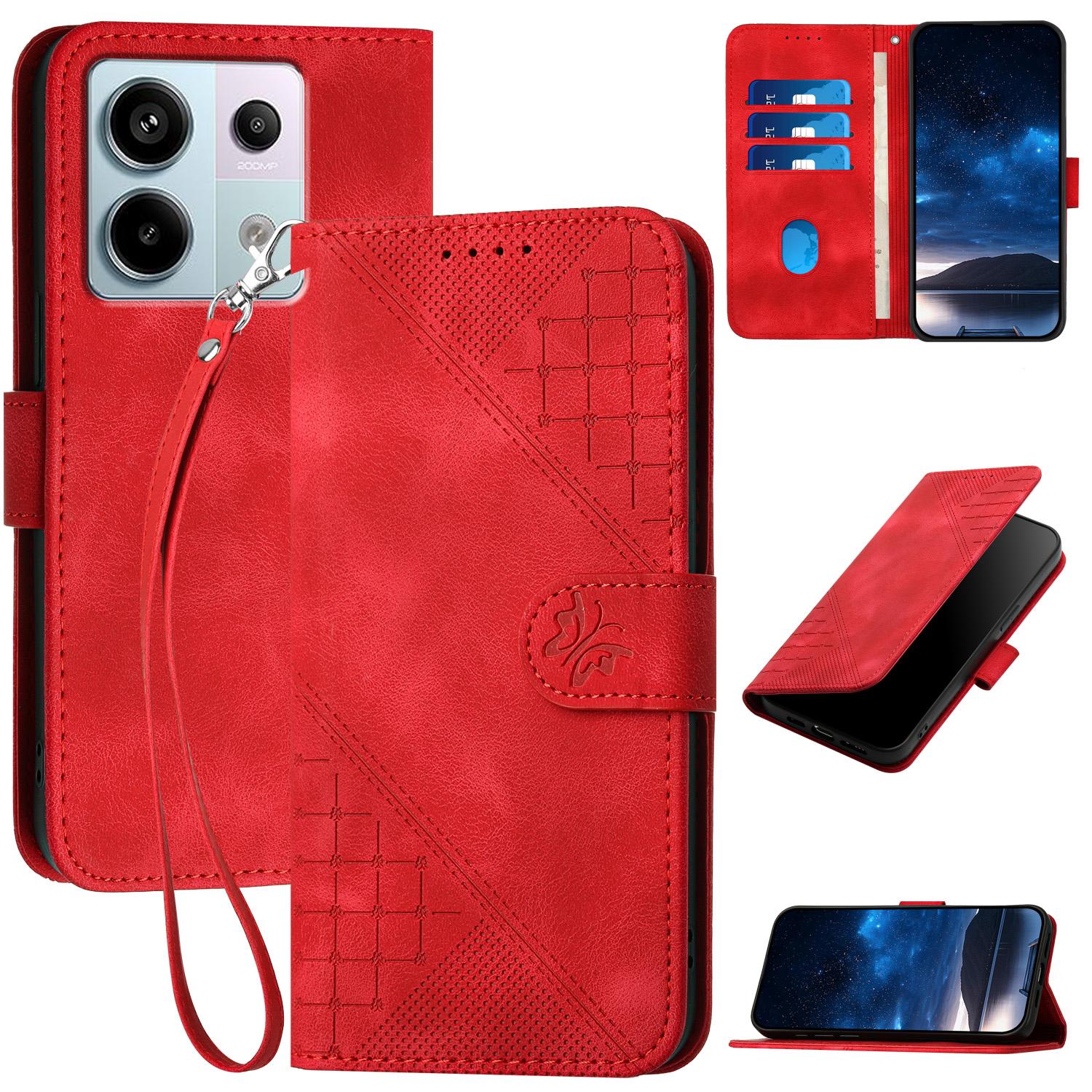 

For Xiaomi Poco X6 5G/Redmi Note 13 Pro 5G Leather Wallet Case Butterfly Flower Imprinted Phone Cover with Strap C