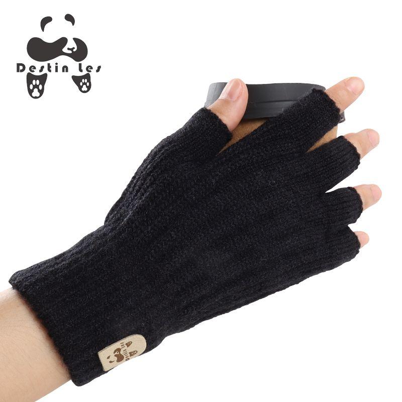 

Half Finger Gloves Winter Heattech Thickened Cashmere Wool Open Finger Student Writing Office Typing Cold-Proof Men and Women K-style Black All yards
