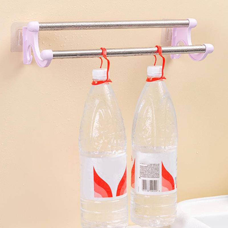 Stainless Steel Double Towel Holder No Need Perforated Rack Bathroom Kitchen Wall-Mounted Towel Rack Holder Bathroom Accessories