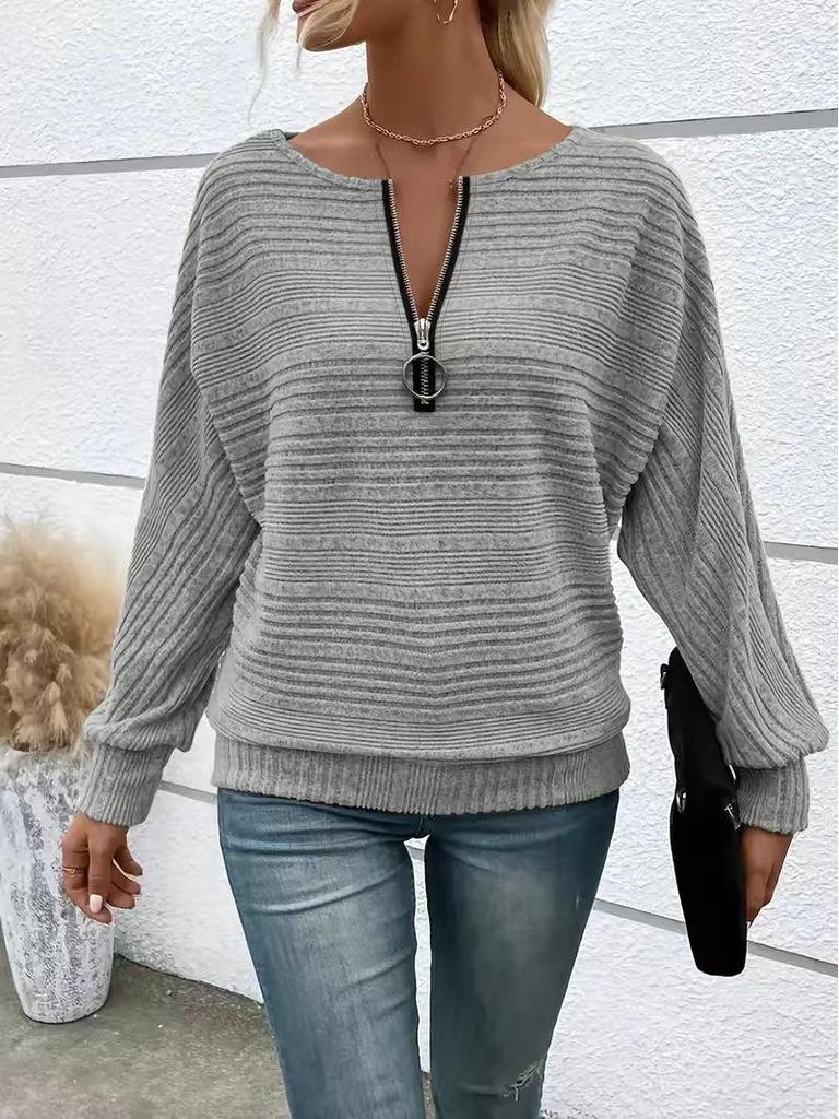 Women's Casual Solid Color Long Sleeve Zip Pullover Top (Autumn/Winter 2025)