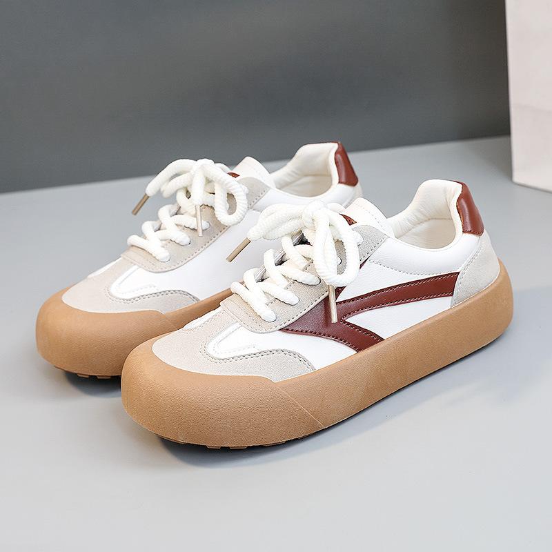 

[Customized] BR622 casual women s shoes summer breathable color splicing heightening thin baseplate shoes versatile leather white shoes 35