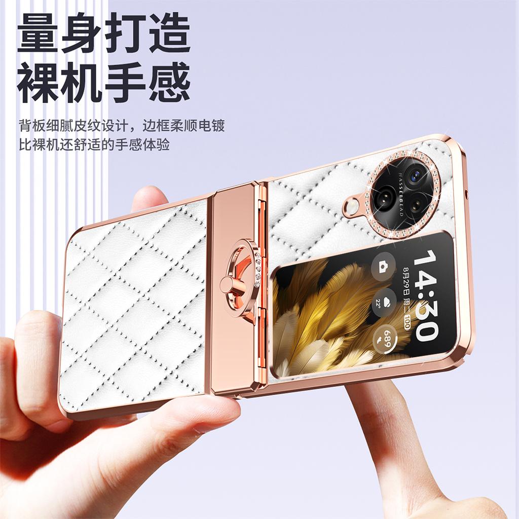 Luxus Mode Diamanten Leder Beschichtung Ringhalter Handyhülle für Oppo Find N3 Flip und N2 Flip Scharnier Vollschutz Hülle