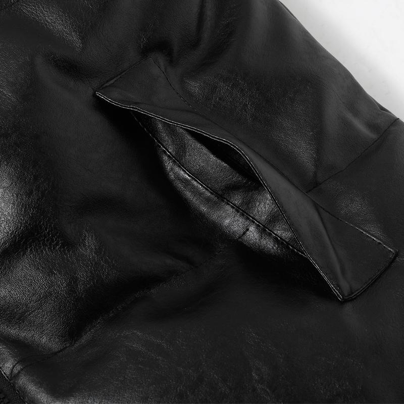 Fashion Winter Men's Sleeveless Jackets Plus Size Thick Waterproof Black Faux Leather Outerwears Man Warm Vest