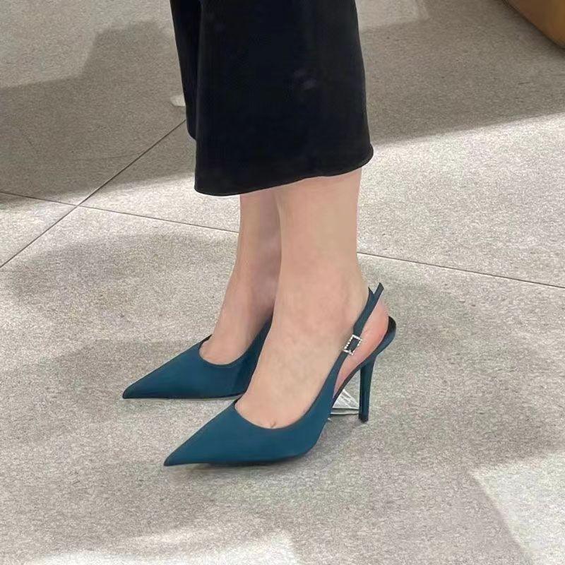 Nouvelles chaussures pour femmes bleu Europe et états-unis décontracté bouche peu profonde pointu chaussures simples Niche rétro couleur tempérament français talons hauts femme