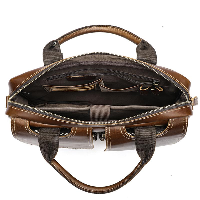 Fashion European and American Retro Style Men's Shoulder Bag Top-Grain Leather Business Briefcase Multi-Pocket Genuine Leather Men's Crossbody Bag