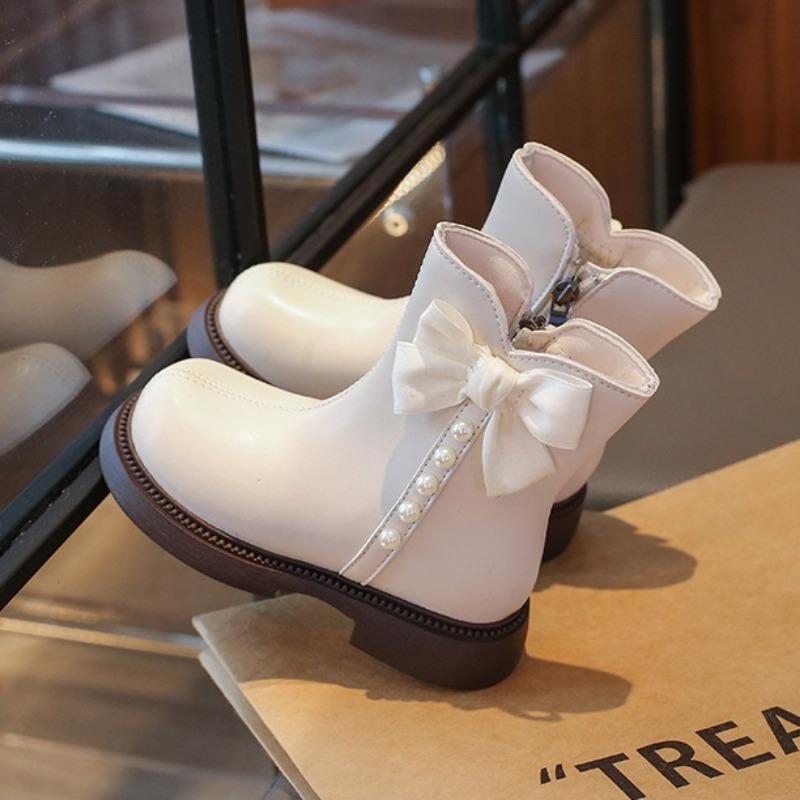 Girls' Fashionable Short Boots Western-style Princess Leather Boots Girls Plus Velvet Mid-calf Boots