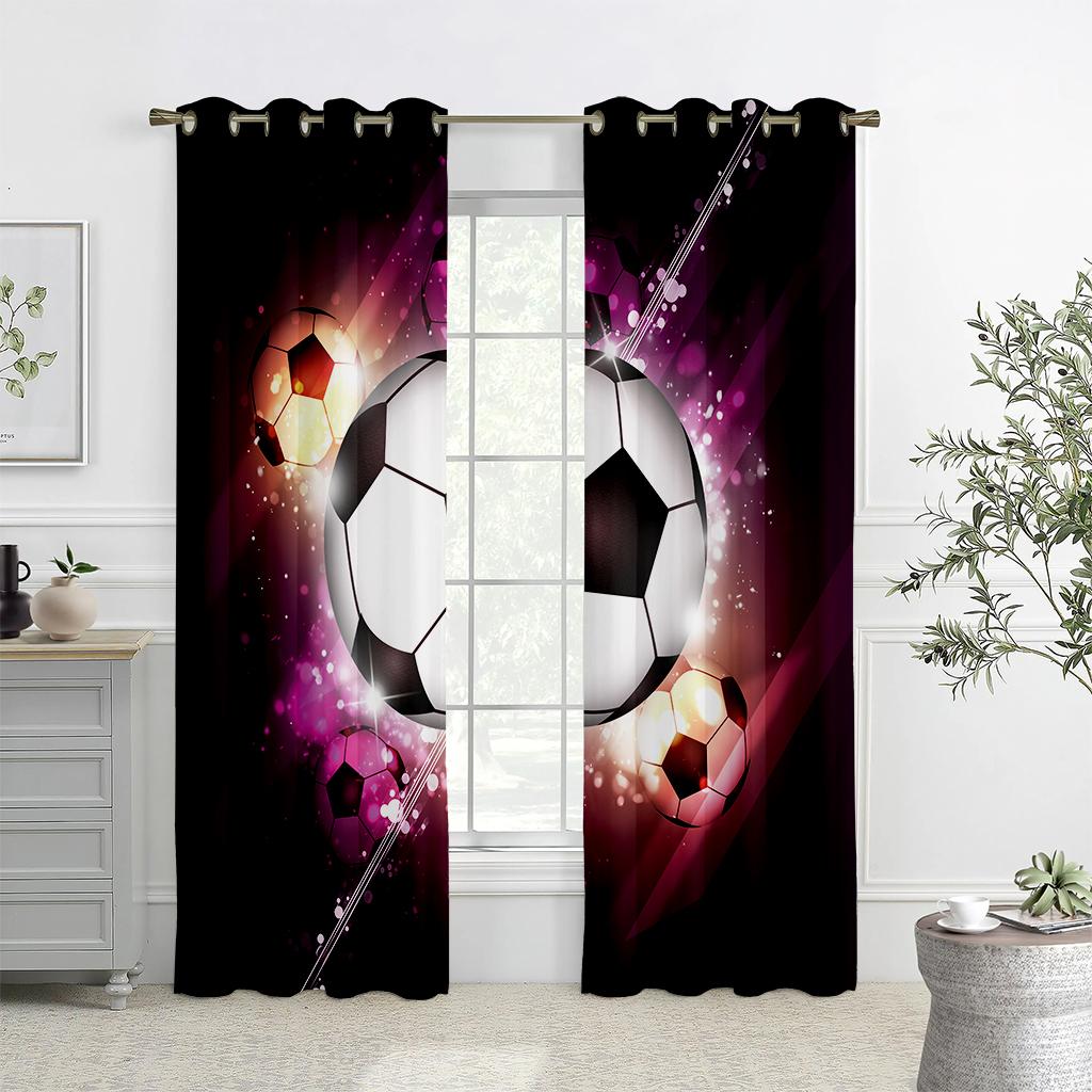 Children's Favorite Football Curtains, 2 Panels, Soccer Lovers, Home Decor, Living Room, Bedroom, Balcony, Kids Room
