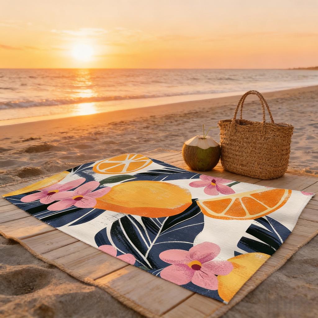 Tropical Fruit Print Travel Beach Towel Soft Skin Friendly Absorbent Anti-Sand Lightweight Multi-Size Flat Print Design
