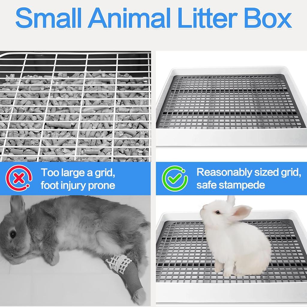 2 Pack Rabbit Litter Box with Grate, Large Shallow Tray for Small Pets, 14.5 x 11.6 x 2.5 Inch
