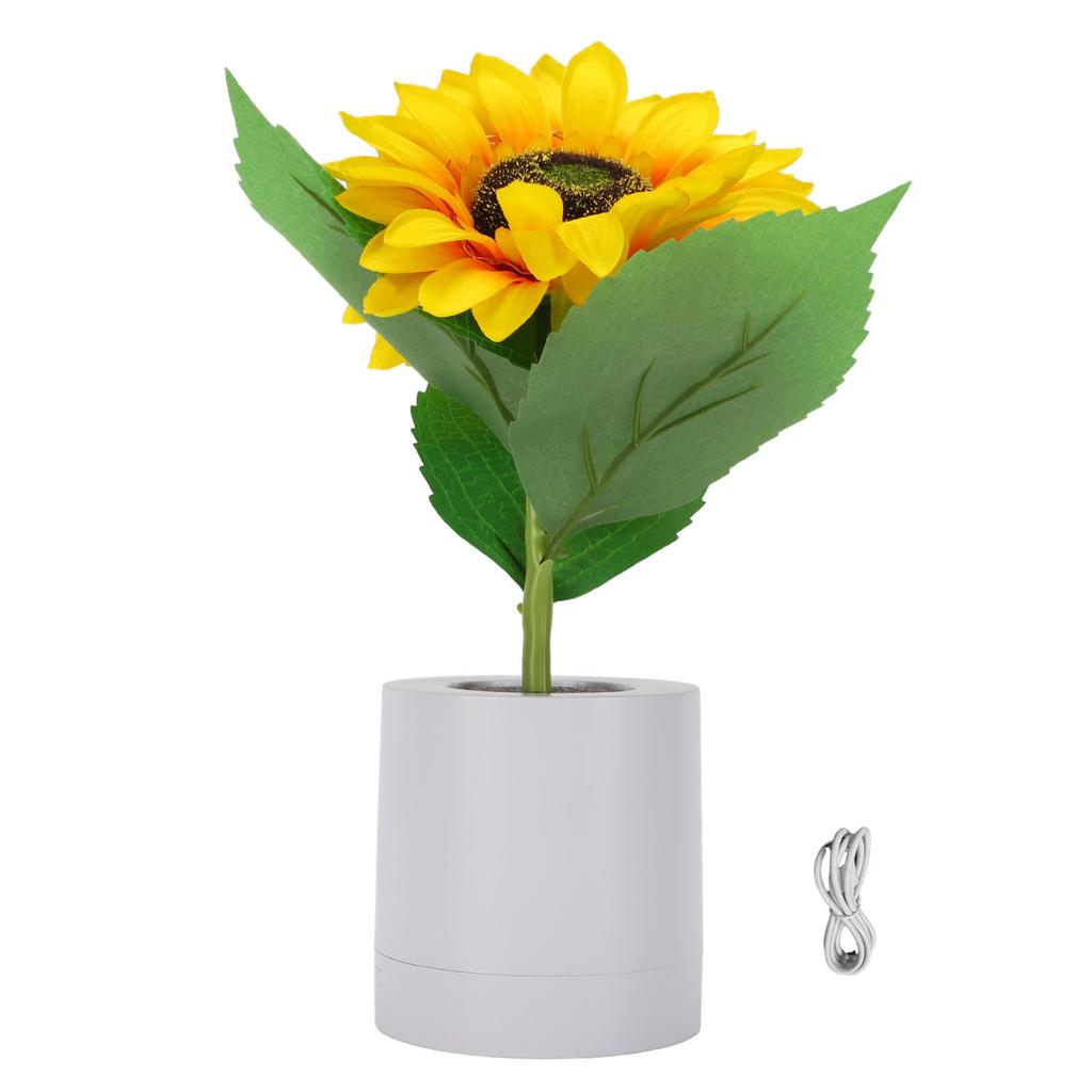 Artificial Flower Table Lamp Rechargeable LED Double Headed Sunflower Night Light for Bedroom Decoration