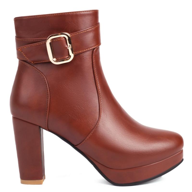 Platformowe Botki Damskie Jesień Zima Wysokie Obcasy Klamra Czerwone Czarne Krótkie Botki Eleganckie Buty na Imprezę Taneczną Duży Rozmiar