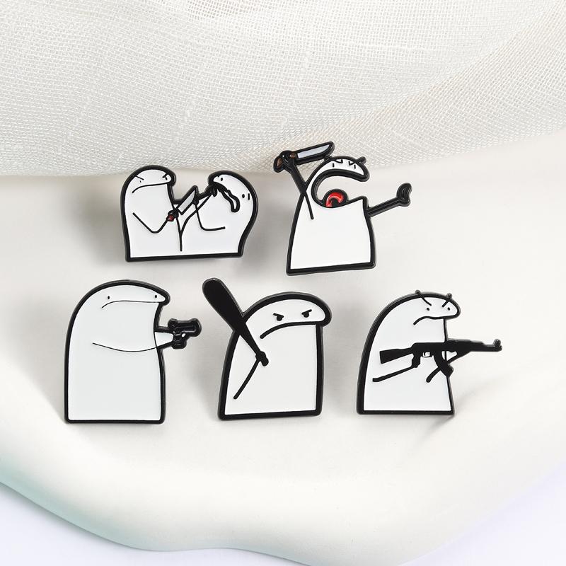 Flork Meme Verspielter Kampf Emaille-Anstecker Minimalistische Wut Wütende Anstecknadeln Revers Rucksack Abzeichen Schmuck Zubehör Geschenke Für Freunde
