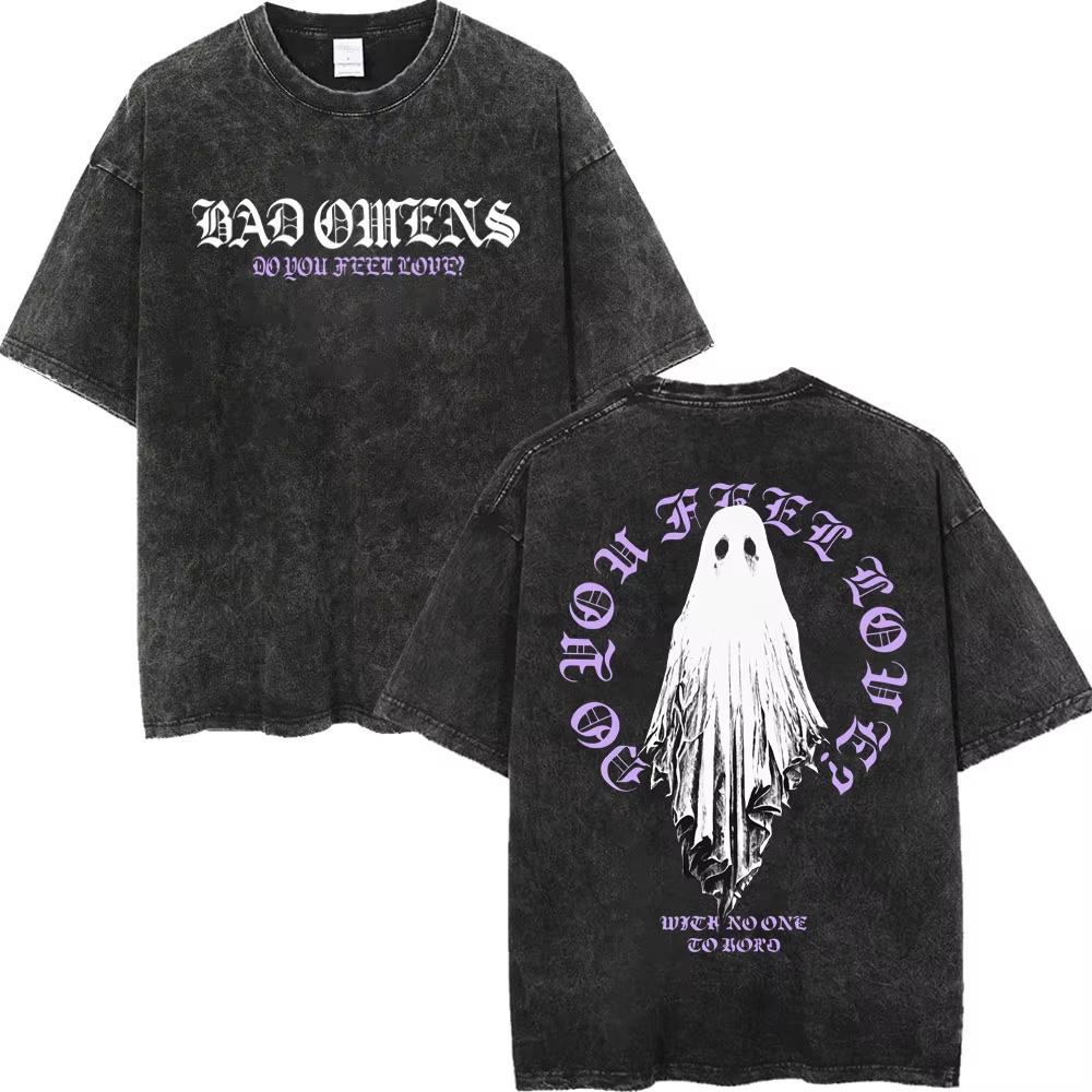 Vintage Washed Bad Omens Rock Band T-shirts Gothic Fashion Short Sleeve T-shirt Men Women Casual Loose Cotton T Shirt Streetwear