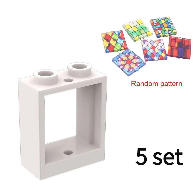 Non-Toxic 5 Sets Small Building Block Stained Glass Windows 1X2X2 Building Block Accessories Compatible With Lego Part 60592+60601