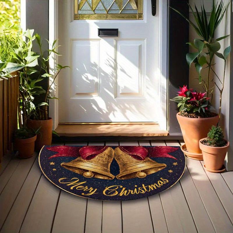 1Pcs Merry Christmas Bell Semi Circle Welcome Doormat Non-Slip for Outdoor Patio Porch Kitchen Bathroom Entryway Floor Mat