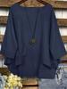 2025 Summer Fashion Plus Size Women's Round Neck Pocket Solid Color Irregular T-Shirt
