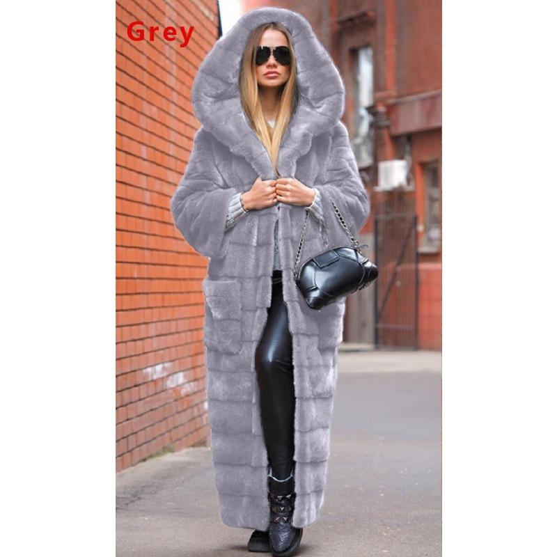 Autumn new product imitation fur coat hooded cotton coat thickened and extended plush coat women's coat trench coat