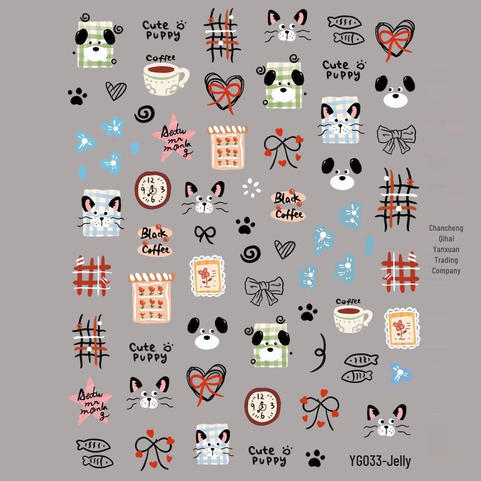 Patchwork Bear & Dora Adhesive Nail Stickers with Cute Heart and Camera Designs
