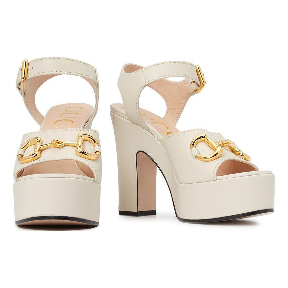 Gucci Horsebit Leather Horsebit One Strap Sandals 12cm Women's White 674776 BKO00 9049