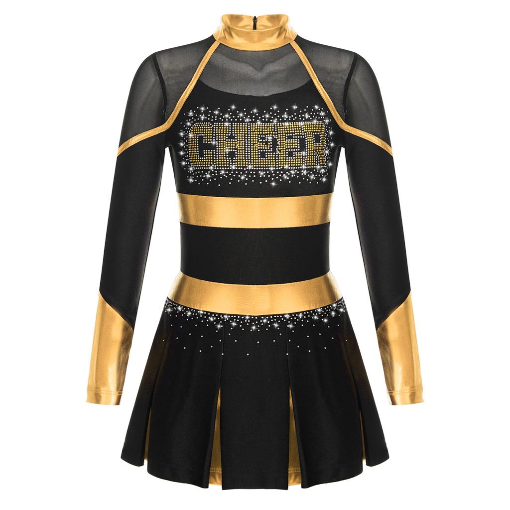 Girls Cosplay Cheerleader Costume Cheer Dance Dress Festival Costume Cheerleading Uniforms Metallic Cheering Team Dress Teamwear