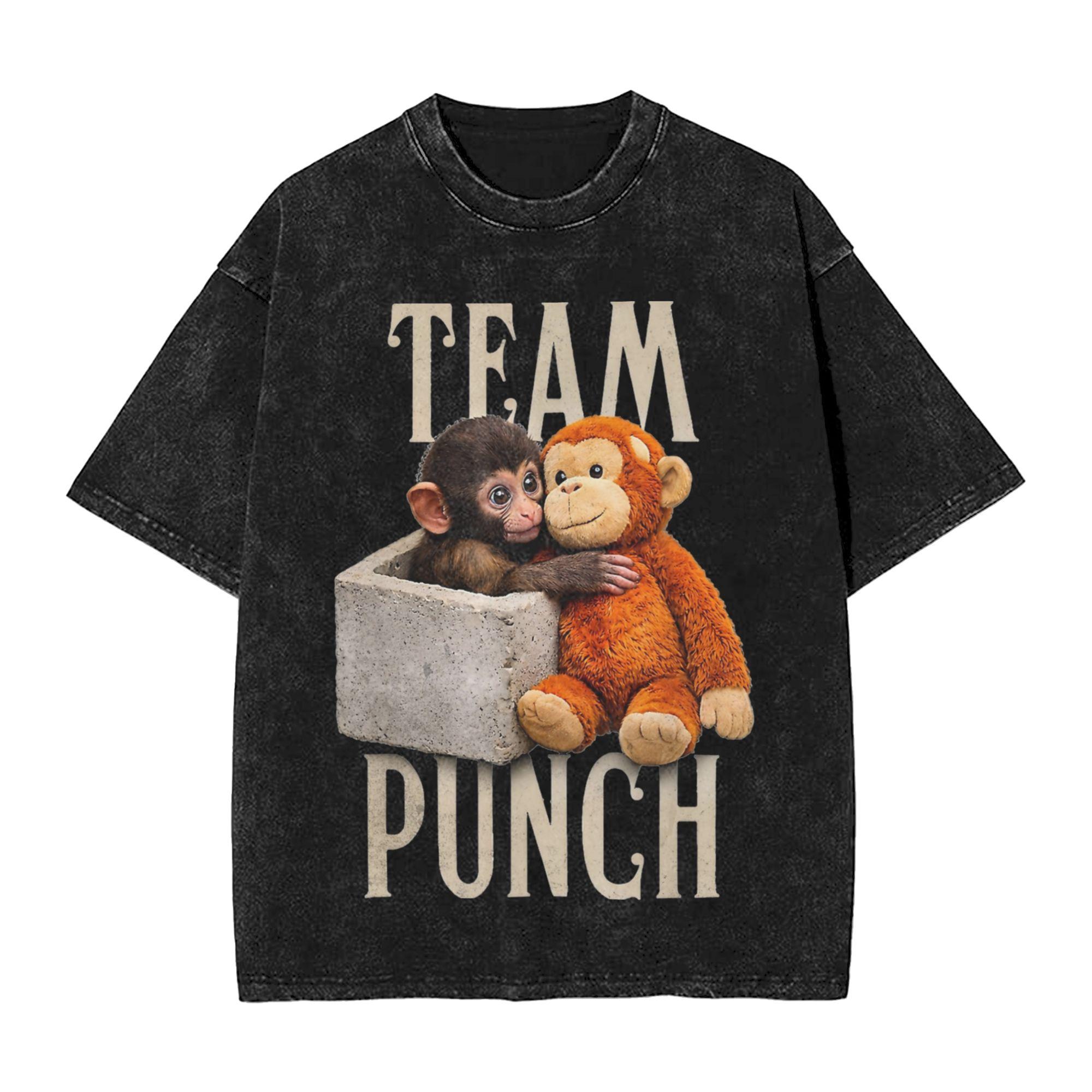 Team Punch Punch the monkey Baby Monkey Holding Plush Toy T Shirt Washed Short Sleeve Oversize TShirt Cool Unisex Women Streetwear S