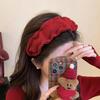 2024 Red Knitted High Crown Pleated Wool Headband for Women - Festive & Elegant