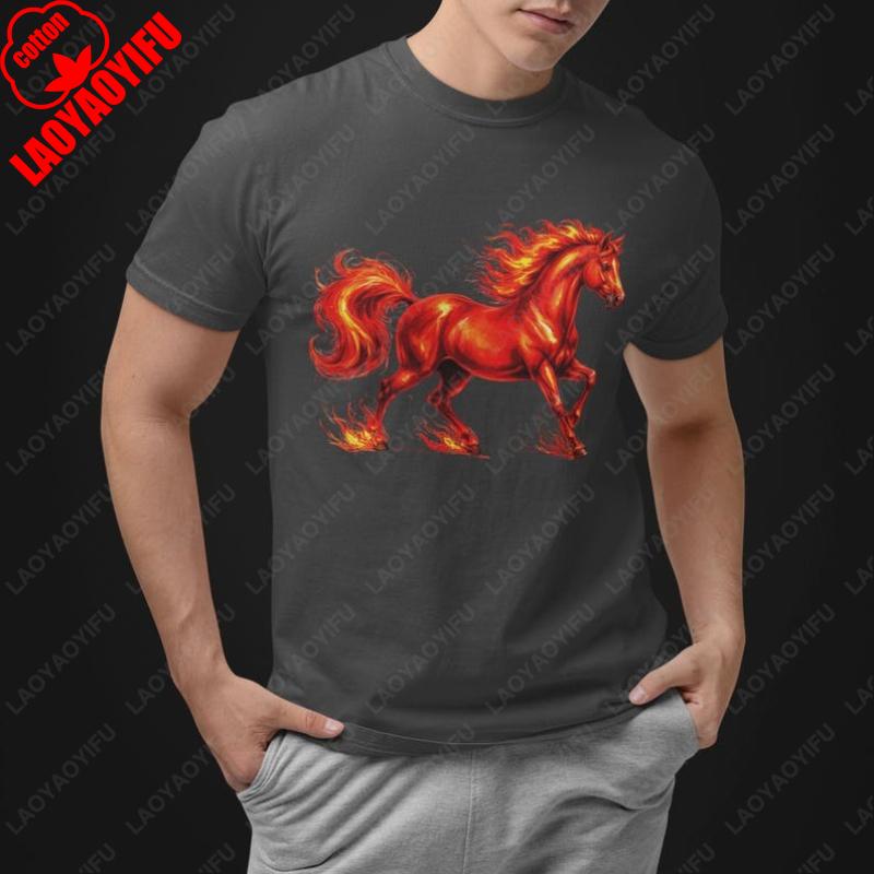 Year of The Red Horse Adult Cotton TShirt Chinese Zodiac New Year 2026 Graphic Tee Camisetas Fun Festival Simple Oneck Man Tops