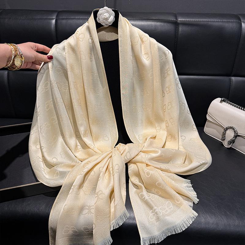 Simulation Silk Fashionable And Elegant High-End Long Silk Scarf Short Beard Shawl Long Scarf Tencel Cotton Gold Silk Scarf