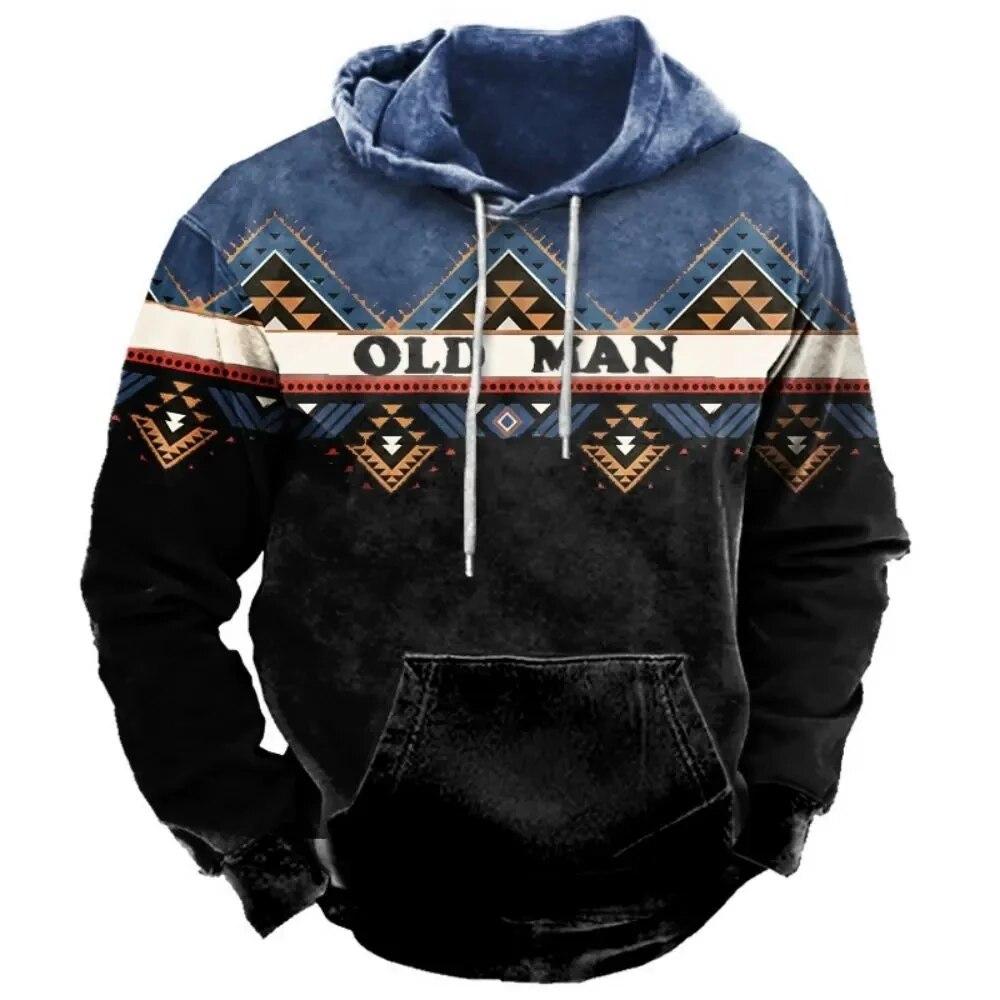 Christmas Men's Hoodie Retro Indian Animal Pattern Cowboy Style Casual Fashion Hooded Sweatshirt Unisex Harajuku Oversized Top