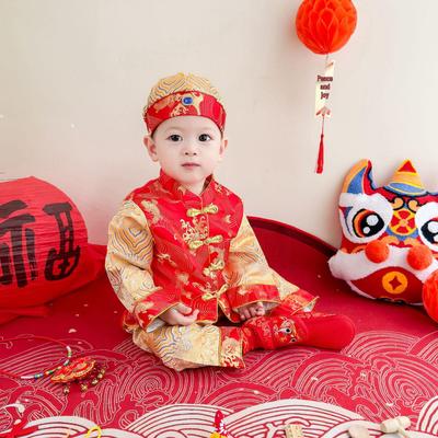 Chlapecké jarní a podzimní Hanfu: Retro čínský oblek Tang pro první narozeniny - Dětský etnický kostýmní set