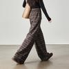 SOFSIL Women's Vintage Plaid High-Waisted Wide-Leg Trousers