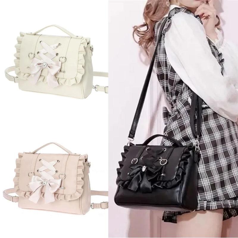 Sweet Bow Pink Mochila Women Fairyocre Aesthetic Handle Leather Crossbody Bags Ladies Lolita Large Capacity Square Mochilas
