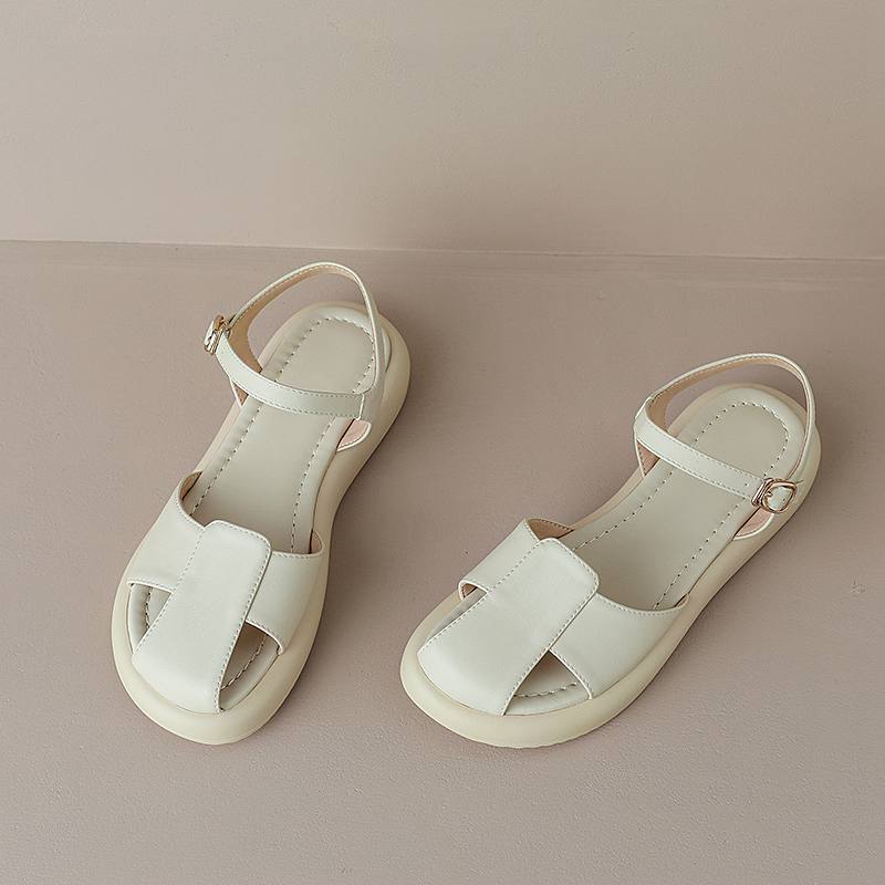 Krazing Pot Летние женские сандалии для отдыха на плоской платформе с круглым носком — фото 5