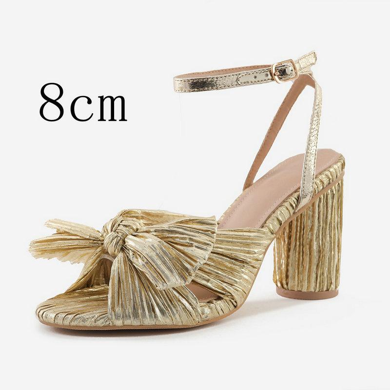 Fashion Satin Bow Thick With A Line Buckle Sandals 2025 New Gentle Wind French Fairy All Match Fashion Sandals