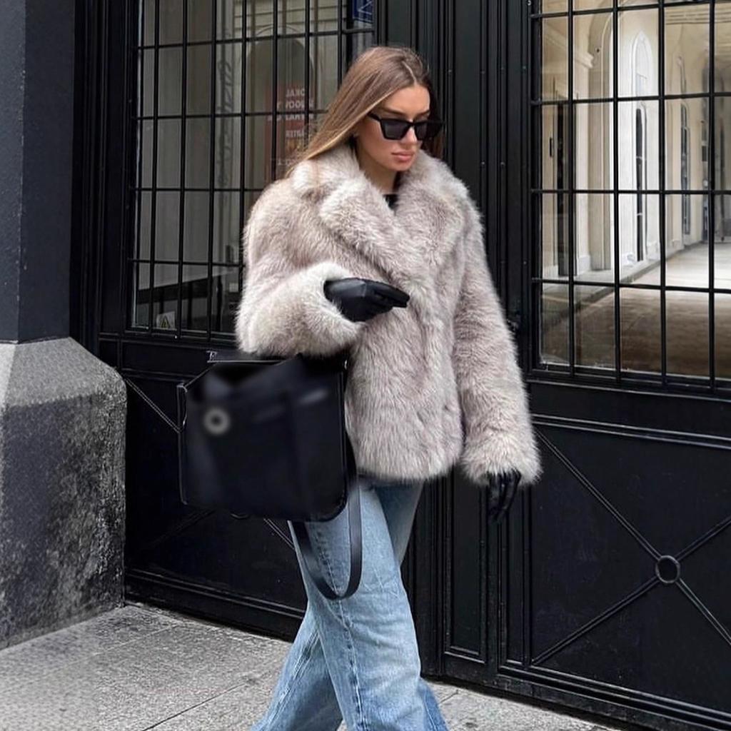 Autumn and Winter Women's Fur Loose Lapel Long-sleeved Jacket Women's Coat